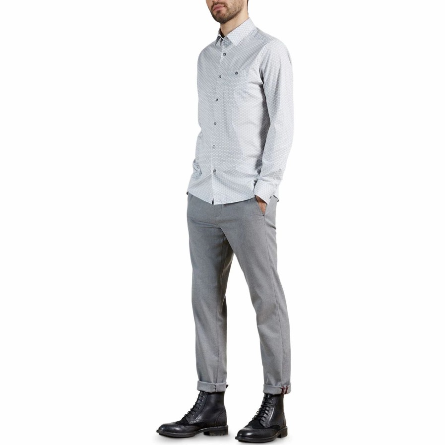 Men Ted Baker | Ted Baker Midspo Long Sleeve Shirt For Casual Shirts Colour Navy