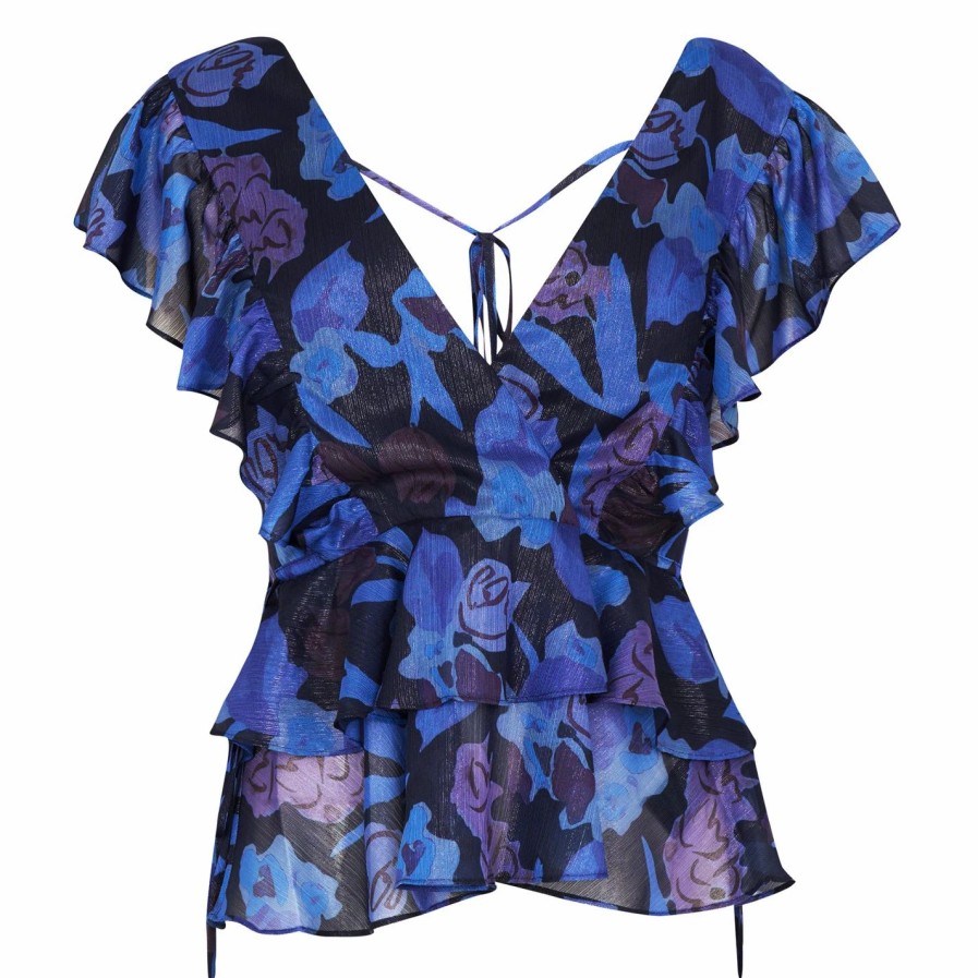 Women Ted Baker | Ted Baker Rowyn Frill Top For Blouses & Shirts Colour Dk-Navy