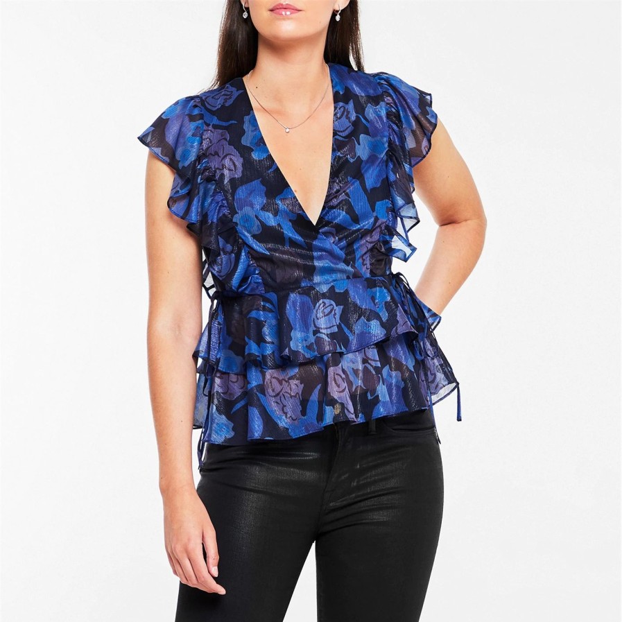 Women Ted Baker | Ted Baker Rowyn Frill Top For Blouses & Shirts Colour Dk-Navy