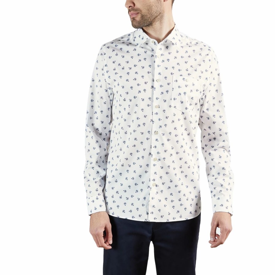 Men Ted Baker | Ted Baker Costar Long Sleeve Shirt For Casual Shirts Colour White