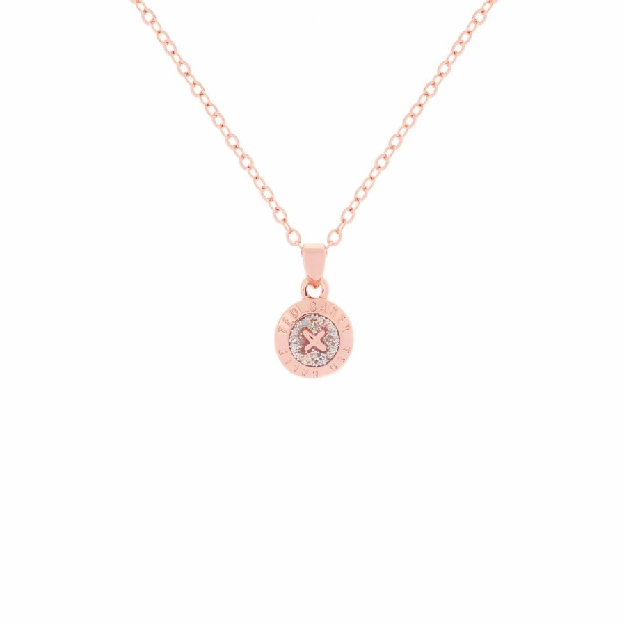 Accessories Ted Baker | Ted Baker Elvina Mini Button Pendant For Necklaces Colour Rose Gold- Silver Glitter