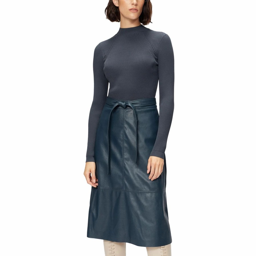 Women Ted Baker | Ted Baker Alltaa Knit And Faux Leather Dress For Dresses Colour Midnight