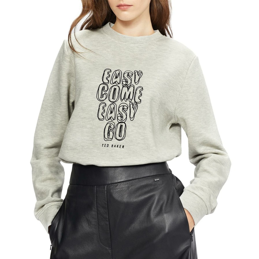 Women Ted Baker | Ted Baker Ted Baker Caity Slogan Sweater For Hoodies And Sweatshirts Colour Mid Grey