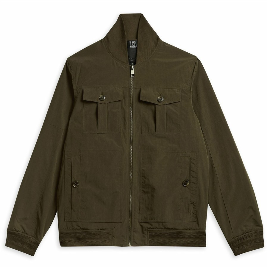 Men Ted Baker | Ted Baker Geers Bomber Jacket For Big & Tall Coats & Jackets Colour Olive