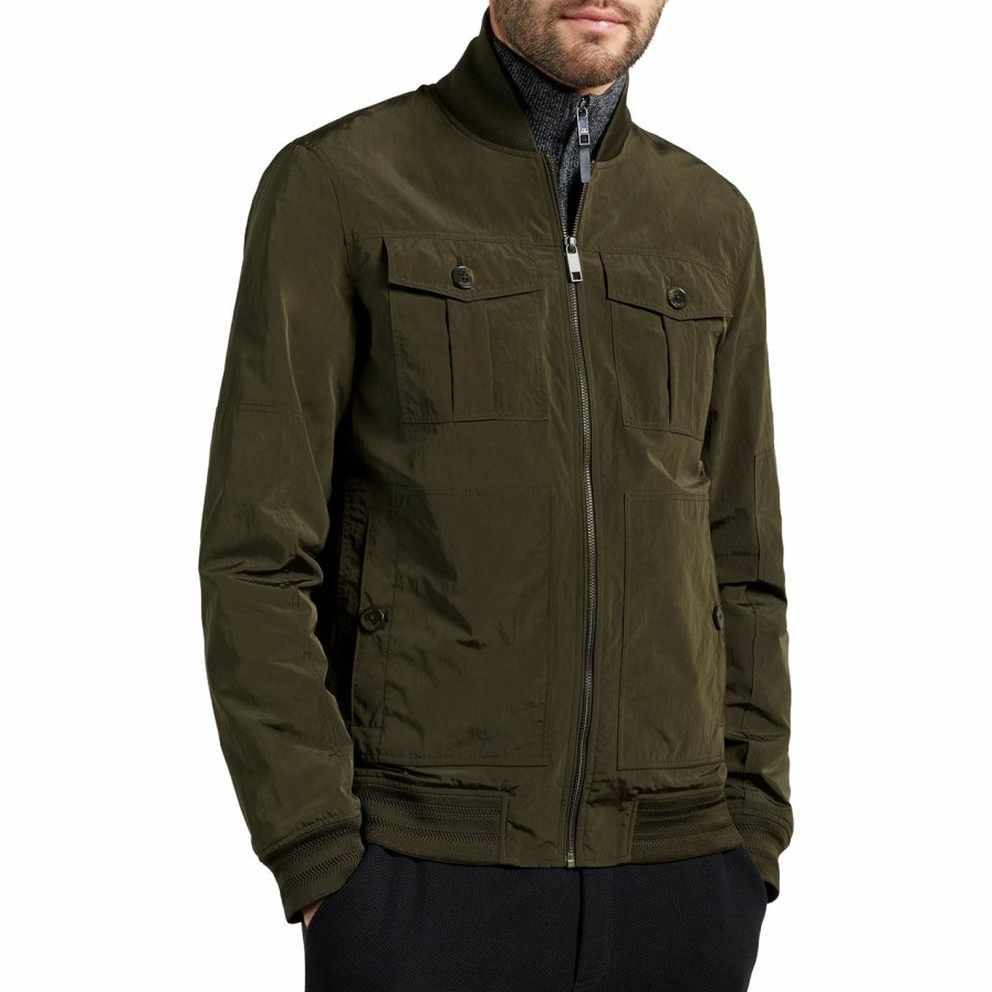 Men Ted Baker | Ted Baker Geers Bomber Jacket For Big & Tall Coats & Jackets Colour Olive