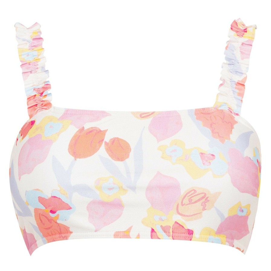 Women Ted Baker | Ted Baker Aimiy Frill Bikini Top For Kaftans & Sarongs Colour Natural