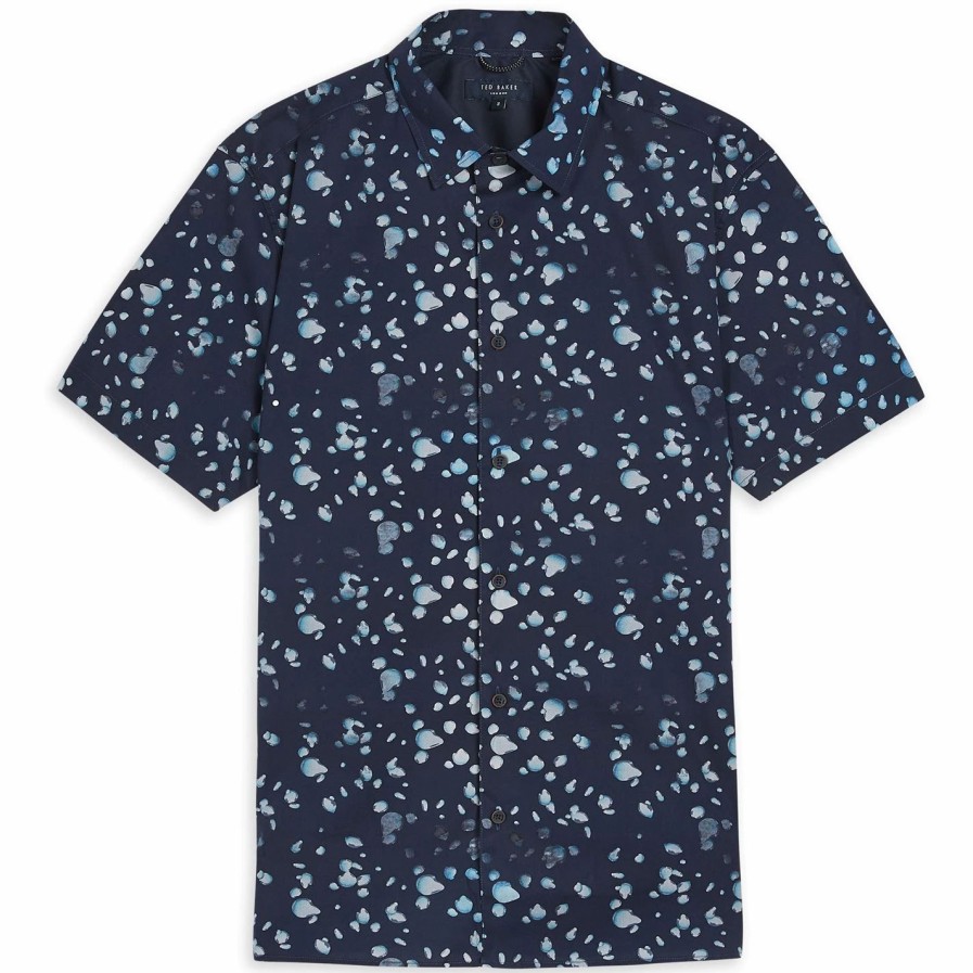 Men Ted Baker | Ted Baker Thoughts Short Sleeve Shirt For Casual Shirts Colour Blue