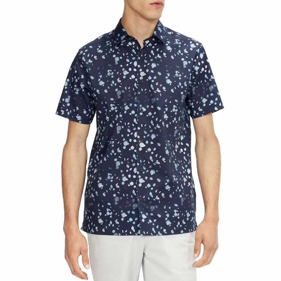 Men Ted Baker | Ted Baker Thoughts Short Sleeve Shirt For Casual Shirts Colour Blue