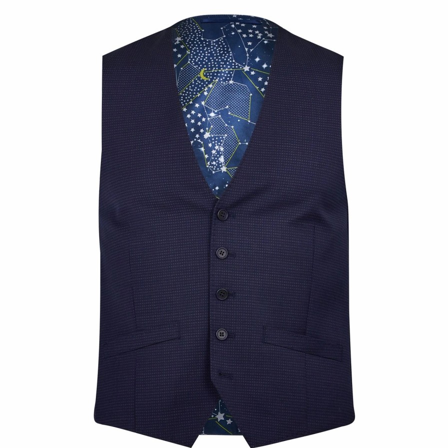 Men Ted Baker | Ted Baker Cirrs Geometric Waistcoat For Big & Tall Waistcoats Colour Navy