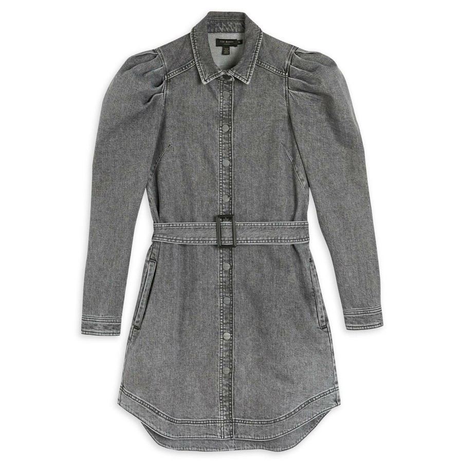 Women Ted Baker | Ted Baker Ted Pascal Denim Mini Shirt Dress For Dresses Colour Mid Grey