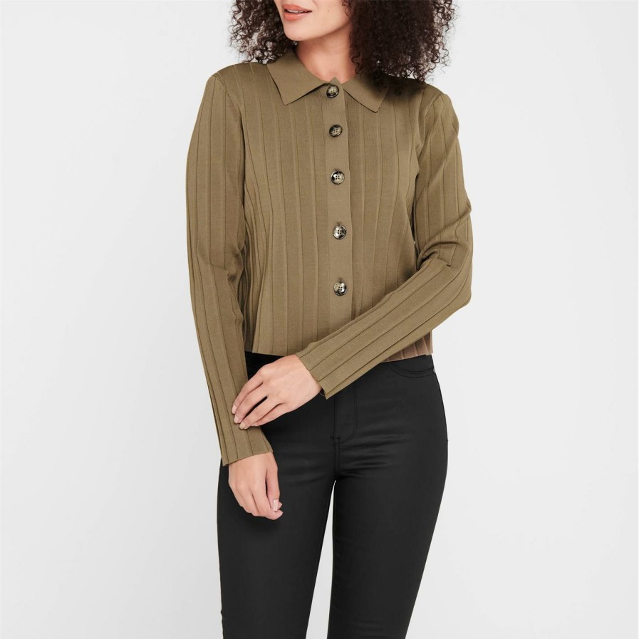 Women Ted Baker | Ted Baker Exton Collared Cardigan For Knitwear Colour Khaki