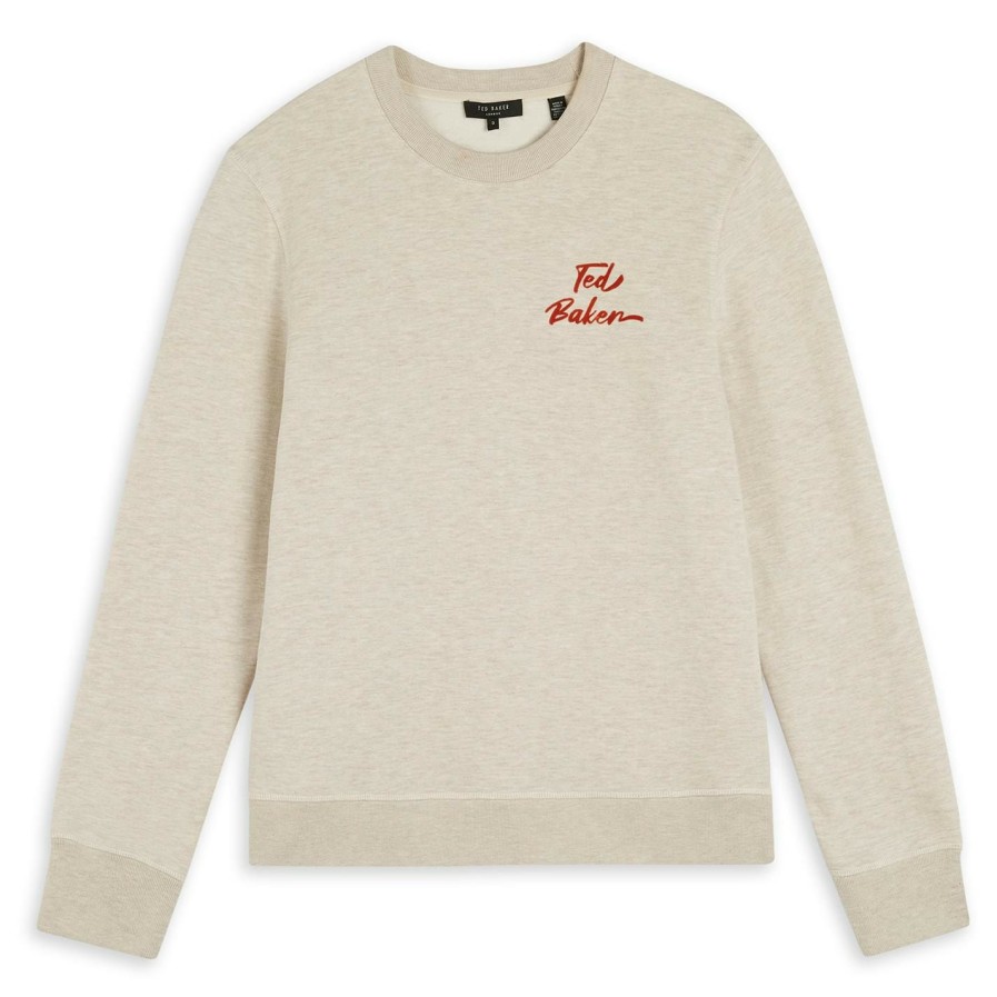 Men Ted Baker | Ted Baker Trophey Logo Sweater For Big & Tall Knitwear Colour Natural