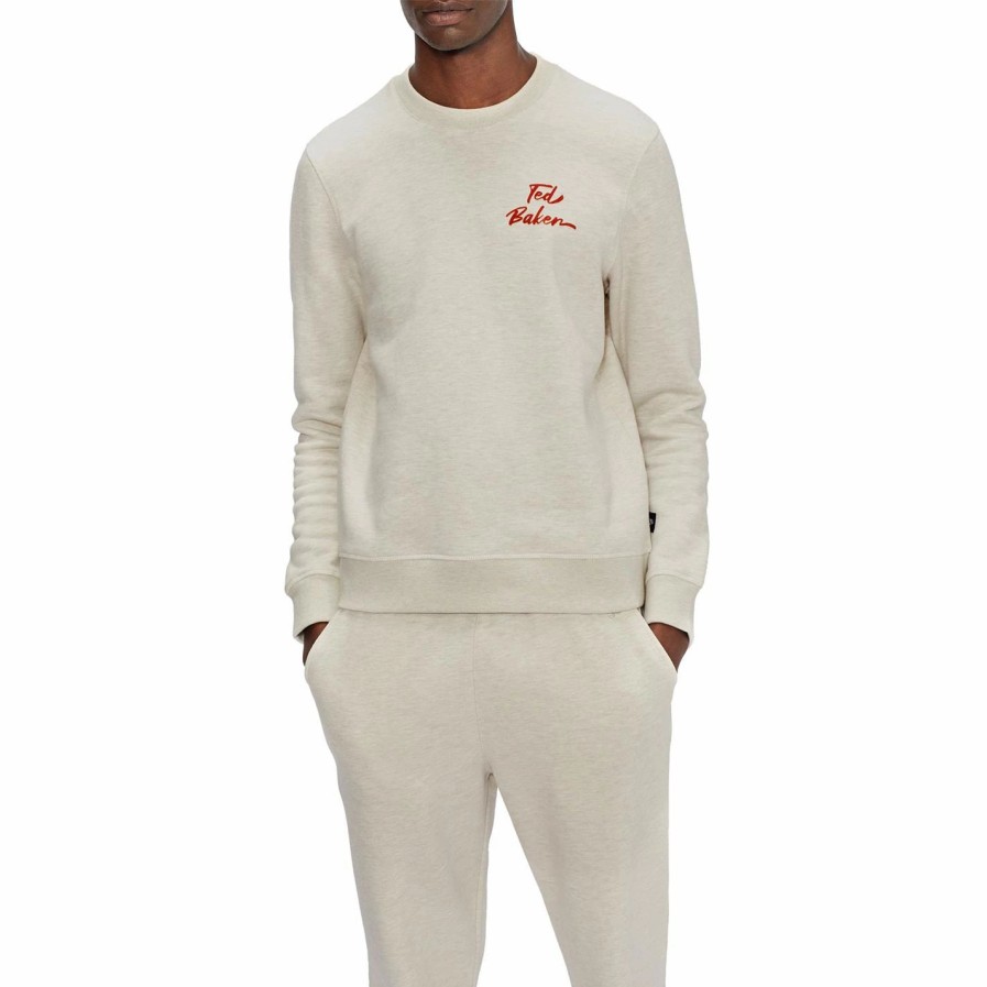 Men Ted Baker | Ted Baker Trophey Logo Sweater For Big & Tall Knitwear Colour Natural