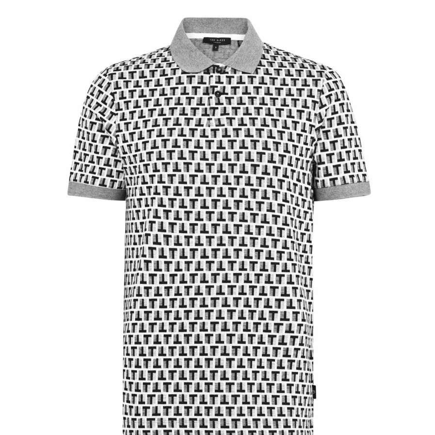 Men Ted Baker | Ted Baker Ted Baker Rebals Jacquard Polo For Polo Shirts Colour Grey