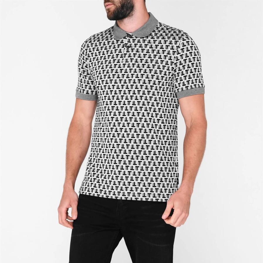 Men Ted Baker | Ted Baker Ted Baker Rebals Jacquard Polo For Polo Shirts Colour Grey