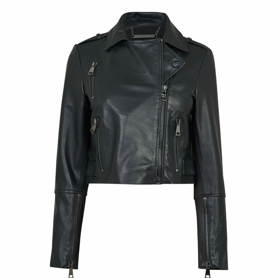 Women Ted Baker | Ted Baker Ssalli Leather Jacket For Coats & Jackets Colour Black