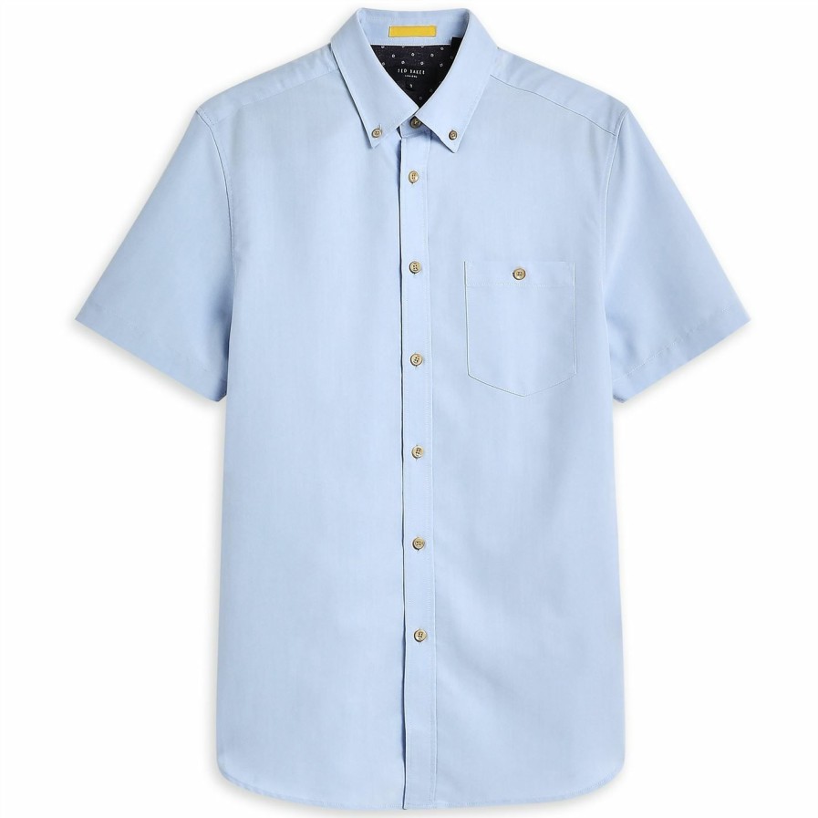 Men Ted Baker | Ted Baker Yasai Short Sleeve Shirt For Casual Shirts Colour Blue