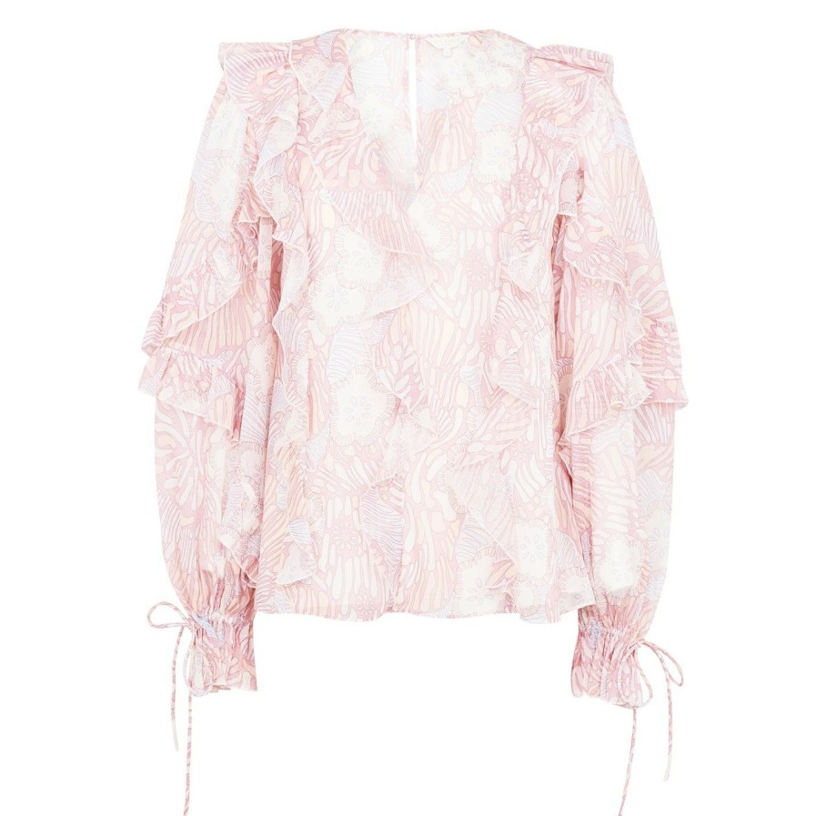 Women Ted Baker | Ted Baker Siela Ruffle Top For Blouses & Shirts Colour Coral