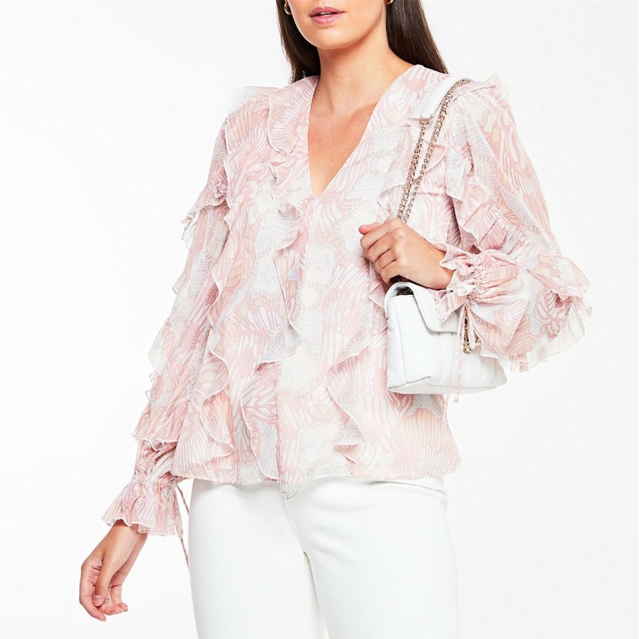 Women Ted Baker | Ted Baker Siela Ruffle Top For Blouses & Shirts Colour Coral