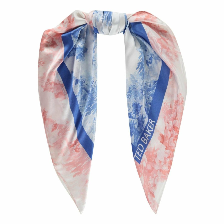 Accessories Ted Baker | Ted Baker Ted Baker Shali Print Square Scarf Womens For Women'S Scarves Colour Mid-Blue