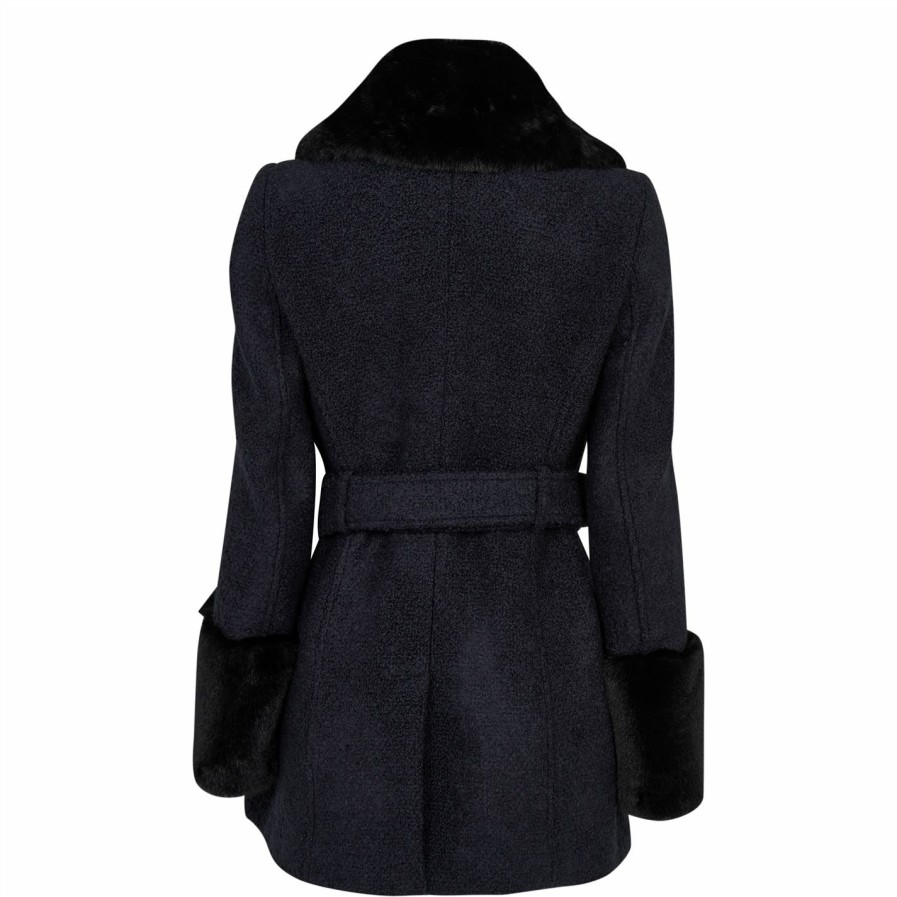 Women Ted Baker | Ted Baker Llotie Belted Short Coat For Coats & Jackets Colour Dk Navy