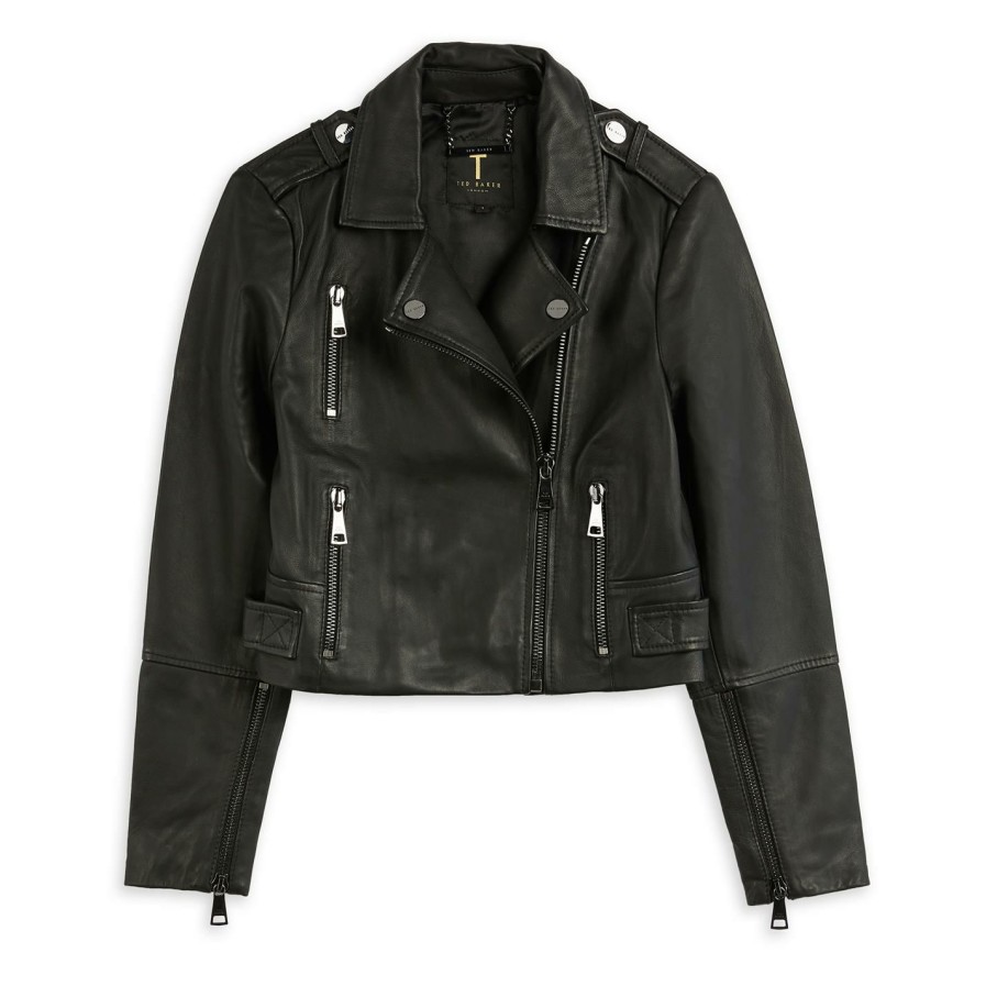 Women Ted Baker | Ted Baker Ssalli Biker Jacket For Coats & Jackets Colour Black