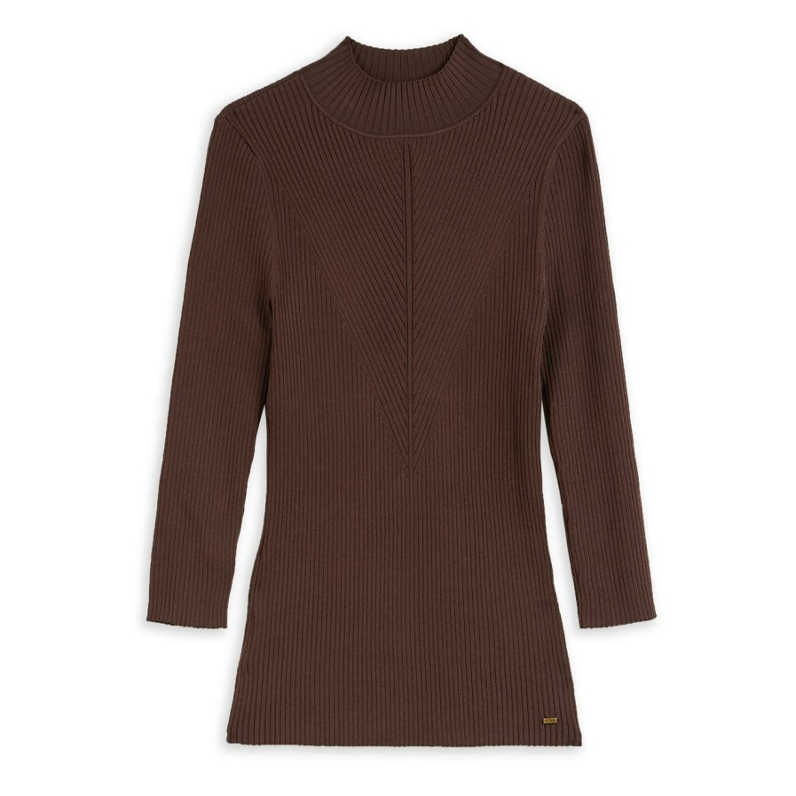 Women Ted Baker | Ted Baker Tarali Three Quartersleeve Jumper For Knitwear Colour Dk Brown