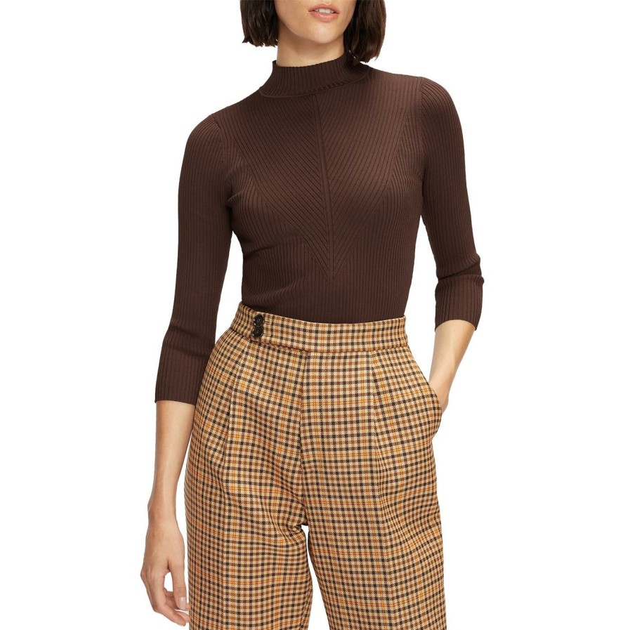 Women Ted Baker | Ted Baker Tarali Three Quartersleeve Jumper For Knitwear Colour Dk Brown