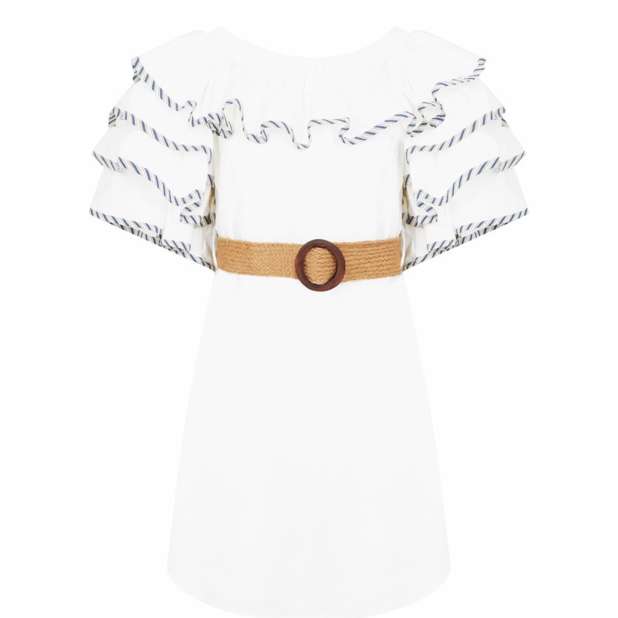 Women Ted Baker | Ted Baker Meiyah Ruffle Dress For Dresses Colour White