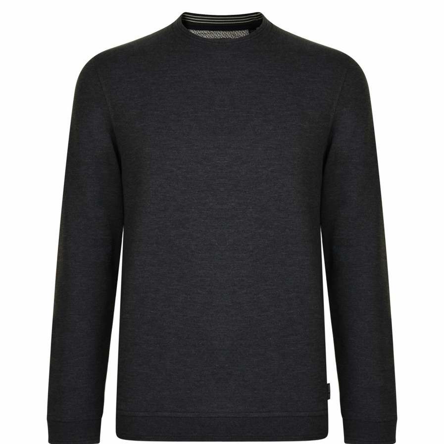 Men Ted Baker | Ted Baker Wall Crew Sweatshirt For Big & Tall Knitwear Colour Grey