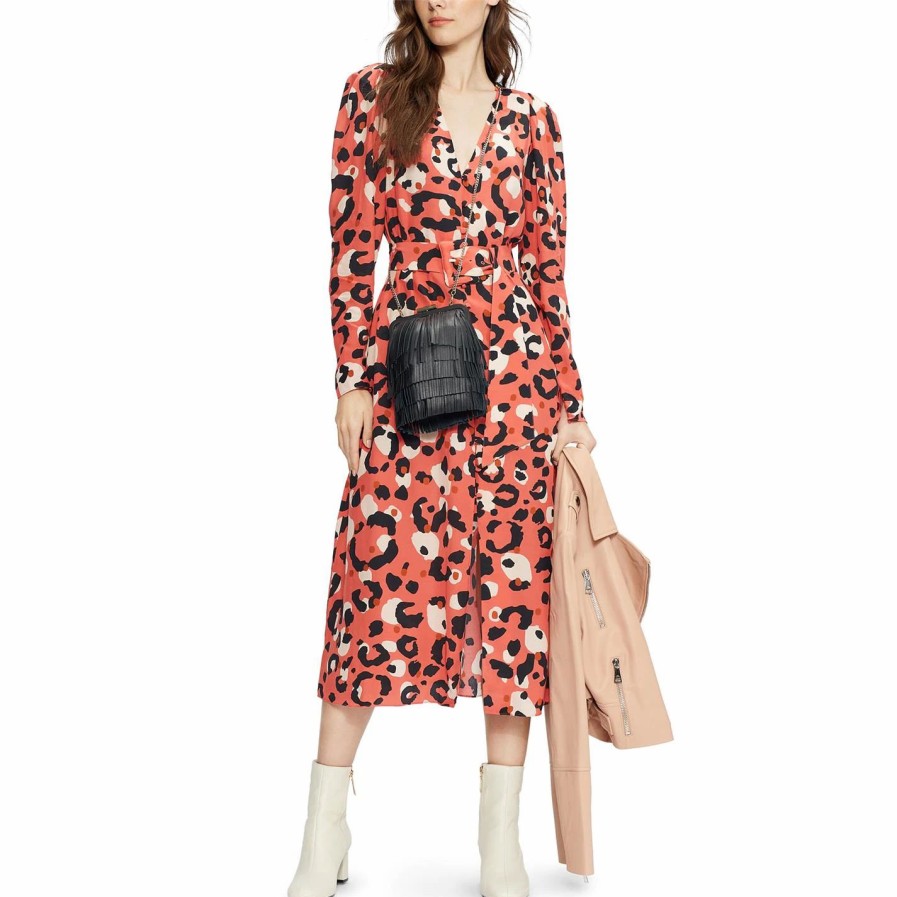 Women Ted Baker | Ted Baker Ted Leopard Isbeil Midi A Line Dress For Dresses Colour Coral