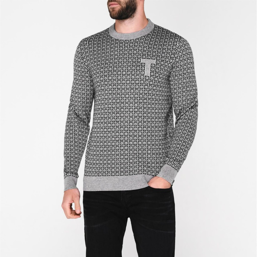 Men Ted Baker | Ted Baker Ted Baker Spring Pattern Crew Sweater For Big & Tall Knitwear Colour Grey