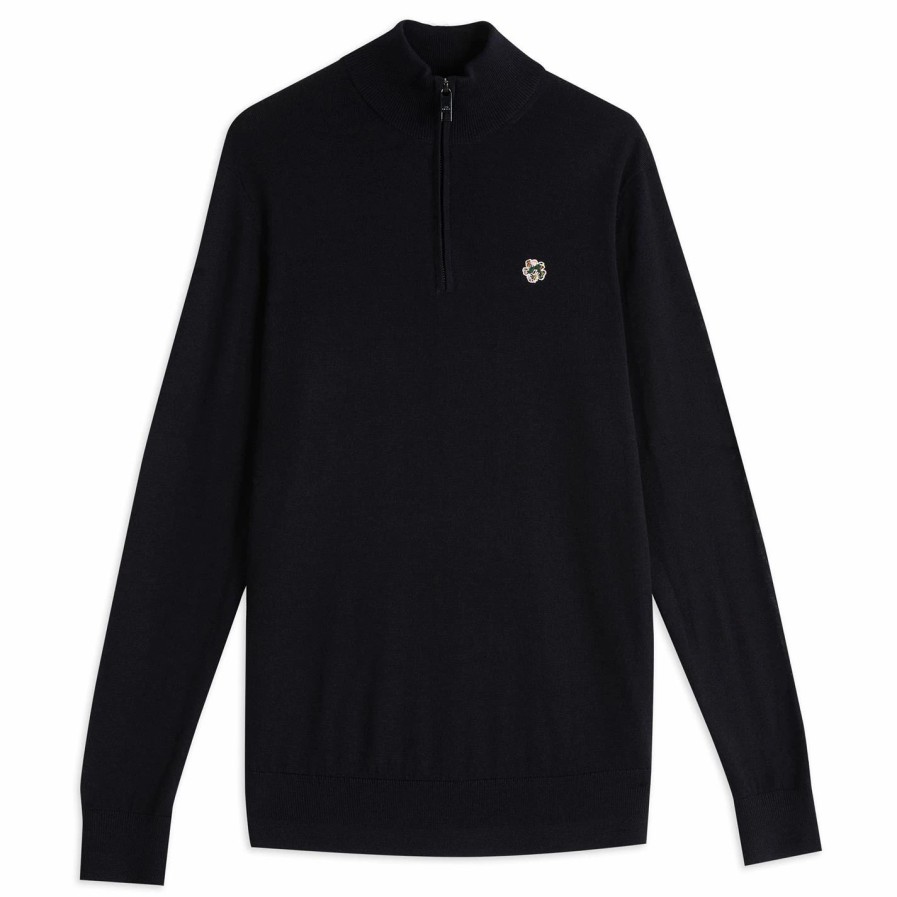 Men Ted Baker | Ted Baker Tooting Zip Top For Big & Tall Knitwear Colour Navy