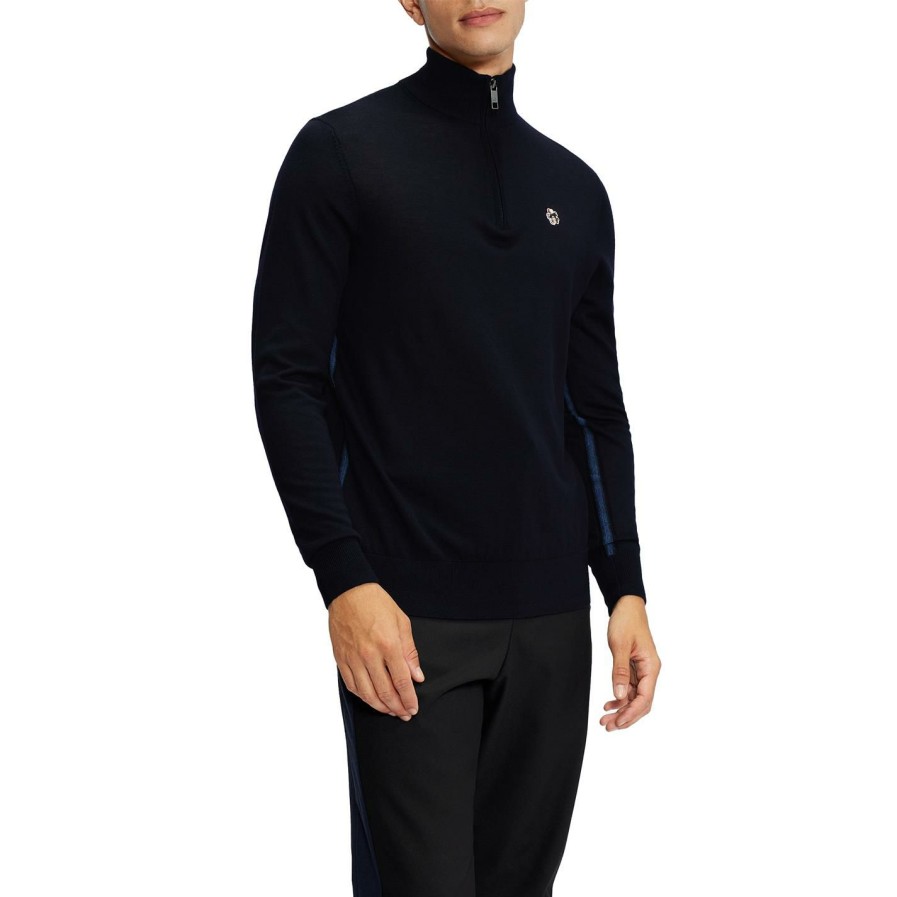 Men Ted Baker | Ted Baker Tooting Zip Top For Big & Tall Knitwear Colour Navy