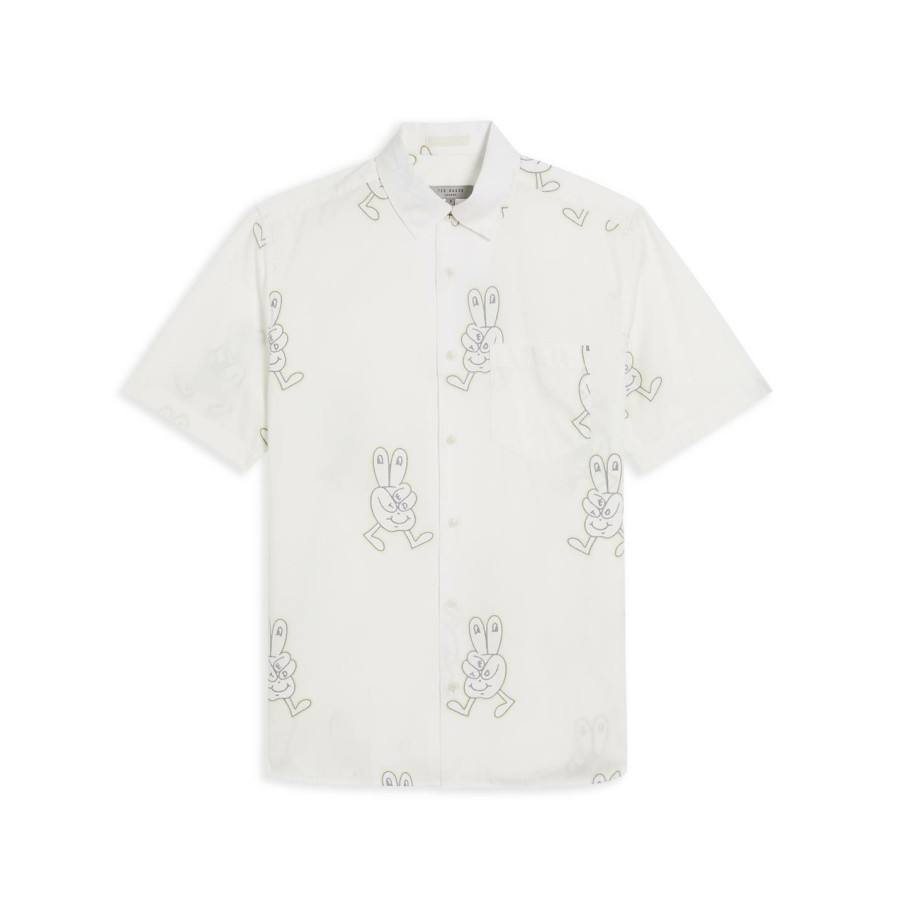 Men Ted Baker | Ted Baker Arden Character Shirt For Casual Shirts Colour White