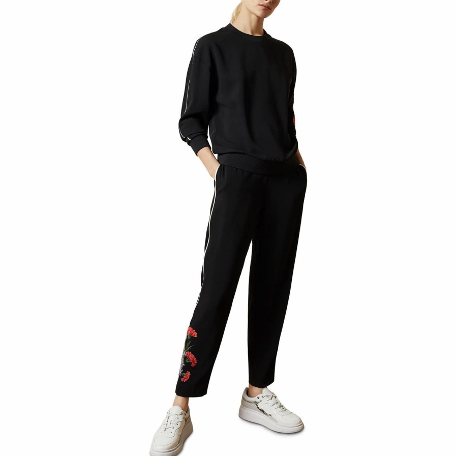 Sports & Fitness Ted Baker | Ted Baker Ted Baker Stripe Embroidered Joggers Womens For Running Trousers Colour Black