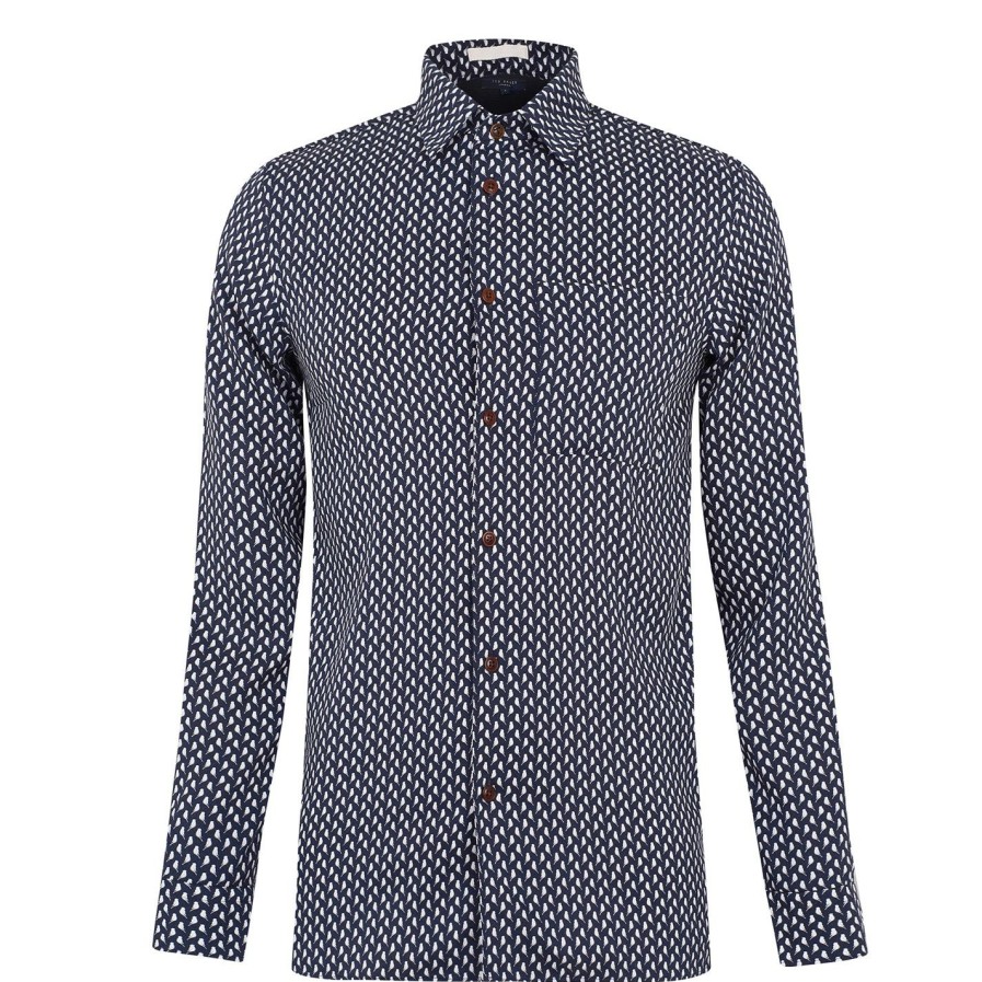 Men Ted Baker | Ted Baker Martz Bird Print Shirt For Casual Shirts Colour Navy