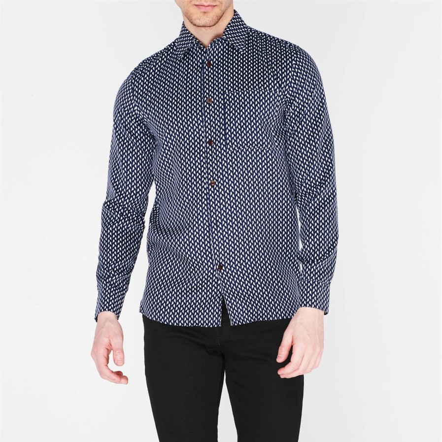 Men Ted Baker | Ted Baker Martz Bird Print Shirt For Casual Shirts Colour Navy