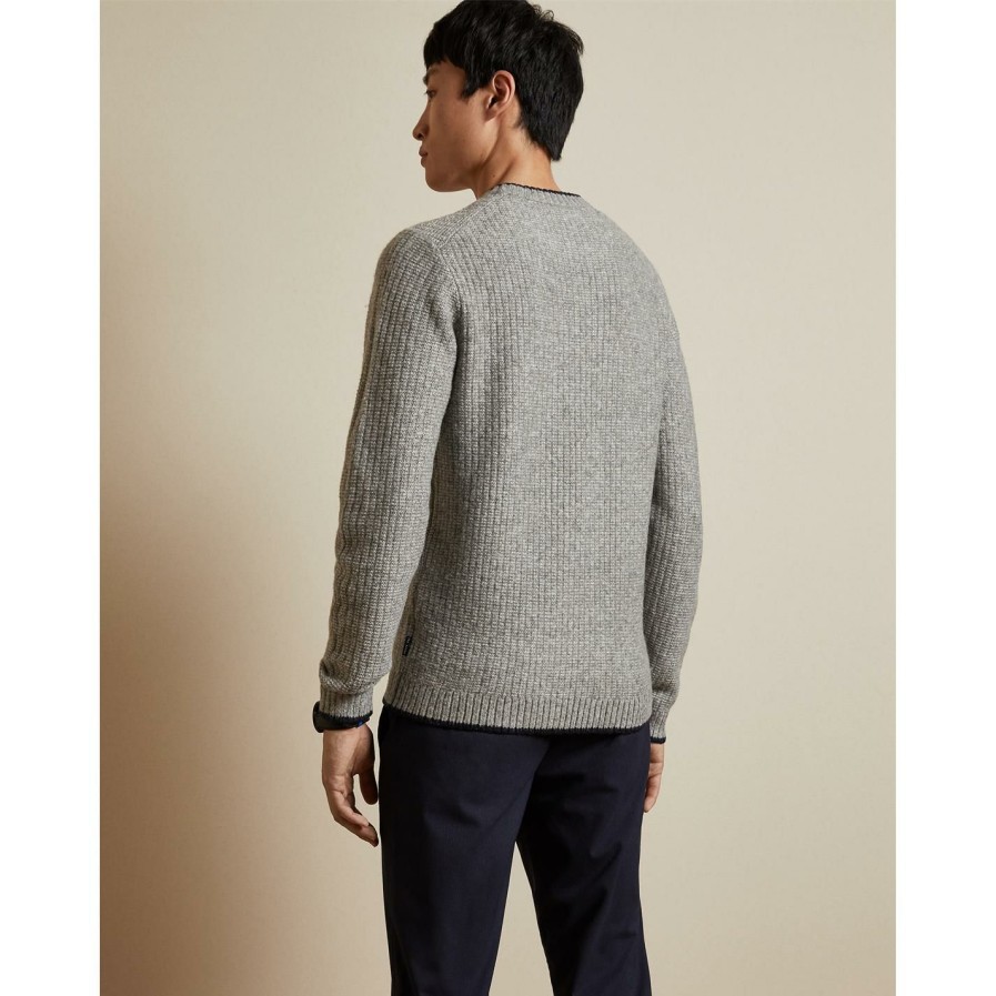 Men Ted Baker | Ted Baker Eastey Crew Sweater For Big & Tall Knitwear Colour Grey-Marl