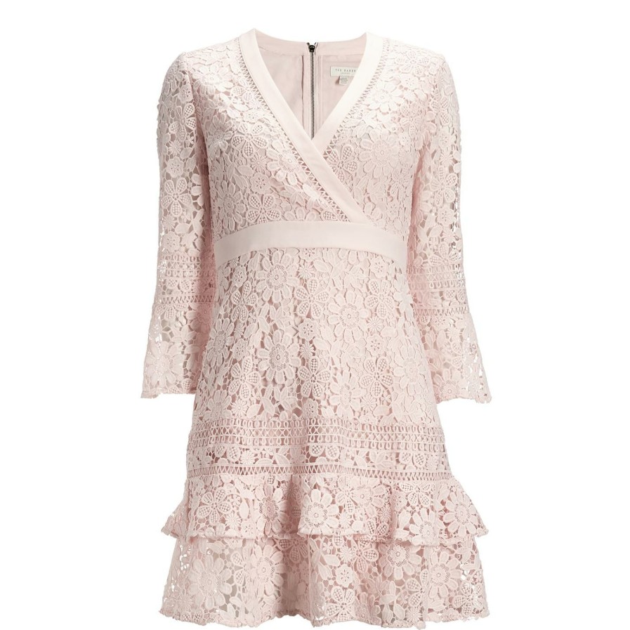 Women Ted Baker | Ted Baker Lace V Neck Tunic Dress For Tops Colour Baby/Pink