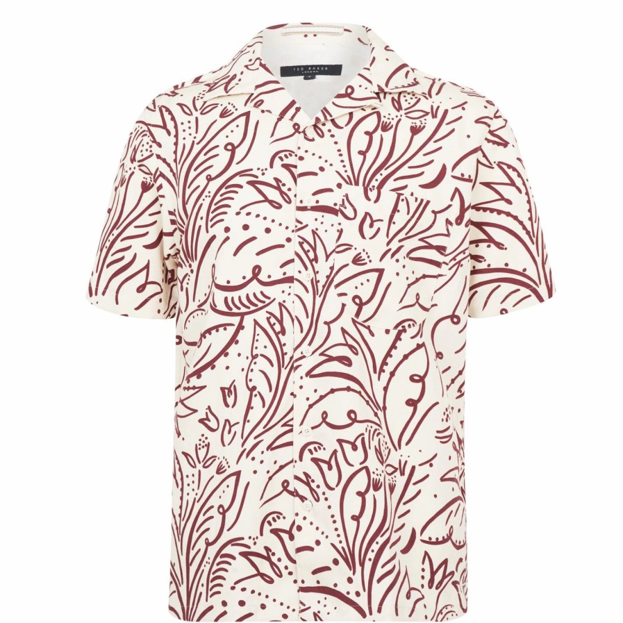 Men Ted Baker | Ted Baker Ted Baker Viktor Floral Short Sleeve Shirt For Casual Shirts Colour Stone