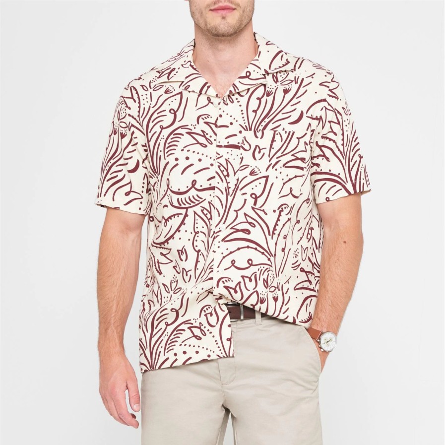 Men Ted Baker | Ted Baker Ted Baker Viktor Floral Short Sleeve Shirt For Casual Shirts Colour Stone