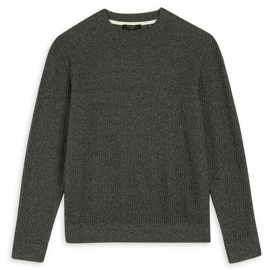 Men Ted Baker | Ted Baker Agarr Textured Crew Sweatshirt For Big & Tall Knitwear Colour Grey