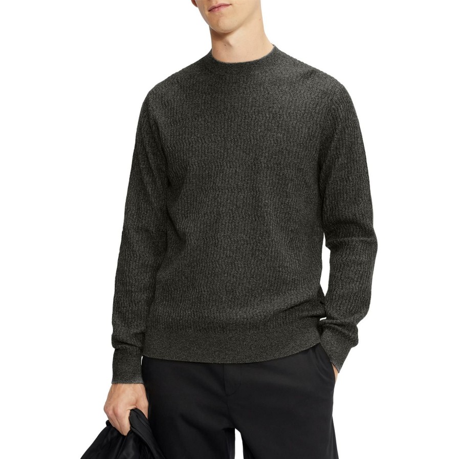 Men Ted Baker | Ted Baker Agarr Textured Crew Sweatshirt For Big & Tall Knitwear Colour Grey