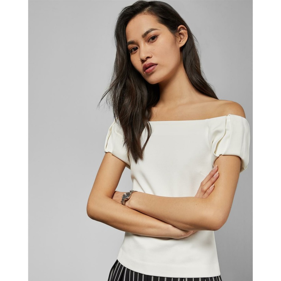 Women Ted Baker | Ted Baker Dorento Off Shoulder Top For Tops Colour Ivory