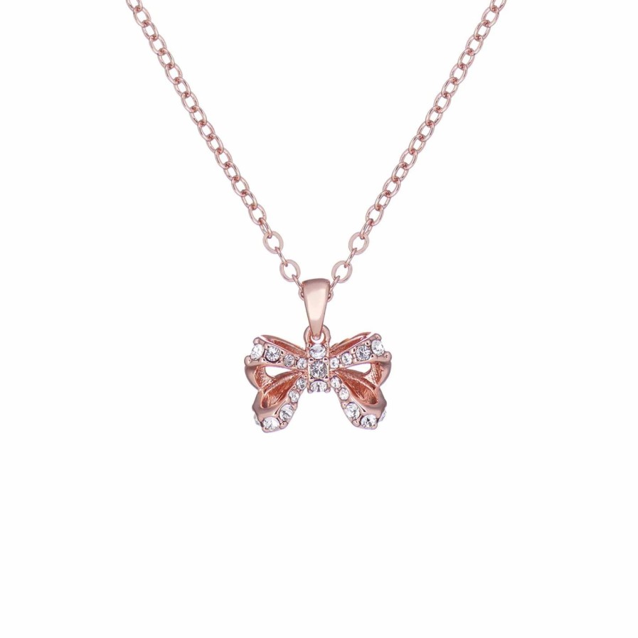 Accessories Ted Baker | Ted Baker Crestra Crystal Petite Bow Pendant For Necklaces Colour Rose Gold