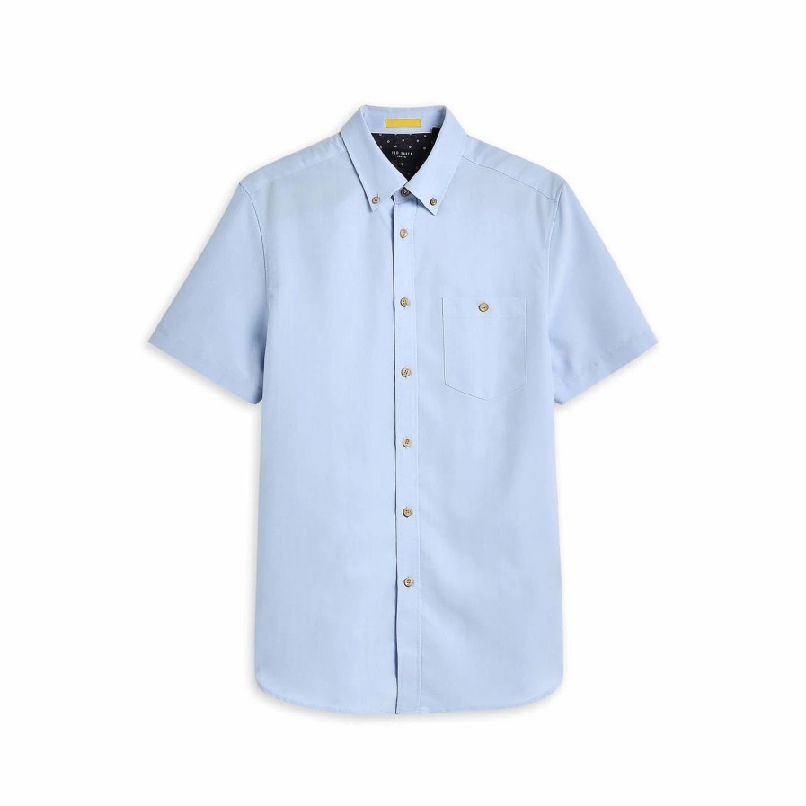 Men Ted Baker | Ted Baker Yasai Oxford Shirt For Casual Shirts Colour Blue