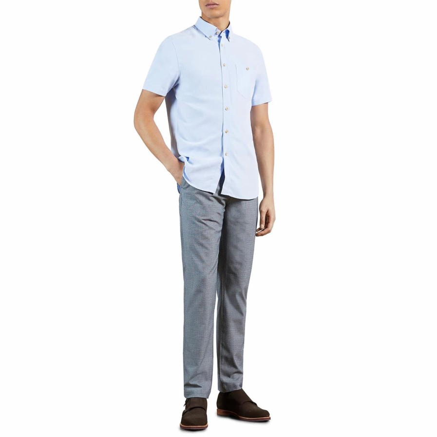 Men Ted Baker | Ted Baker Yasai Oxford Shirt For Casual Shirts Colour Blue