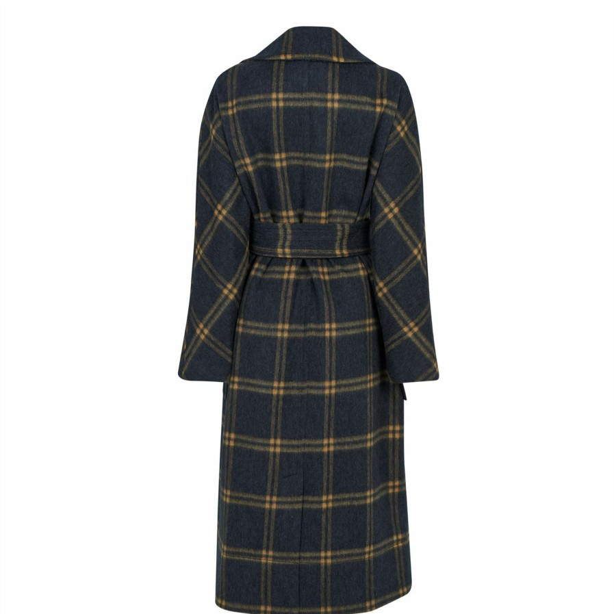 Women Ted Baker | Ted Baker Adelyyn Check Coat For Coats & Jackets Colour Dk Navy