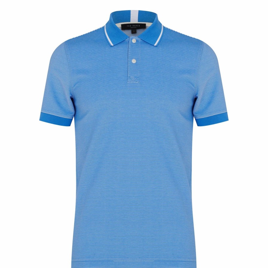 Men Ted Baker | Ted Baker Ellerby Stripe Polo Shirt For Polo Shirts Colour Blue